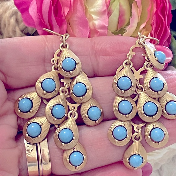 Darling Cascade Gold Faux Turquoise Stones Earrings - Picture 1 of 11